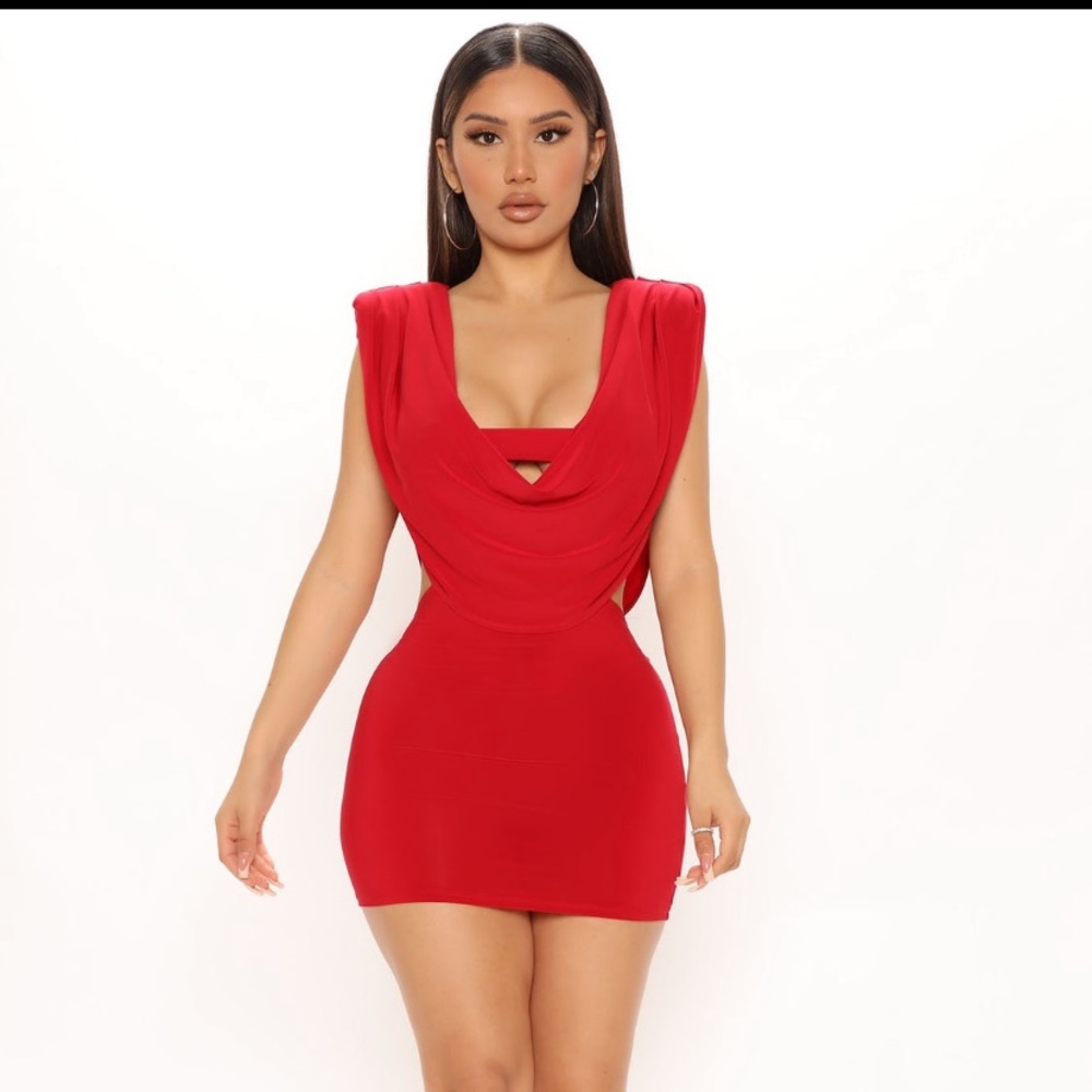 Red tie back mini dress
